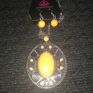 Paparazzi orange medallion and earring set